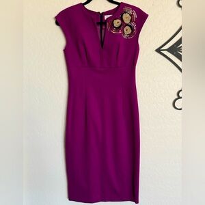 TRINA TURK Plum/Purple Sheath Dress w/ Floral Embellishments - Size 4